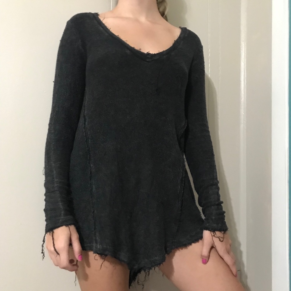 Dark grey long distressed sweater